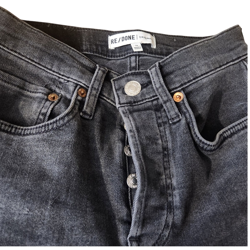 RE/DONE Originals Size 24 Faded Black Ankle Crop Jeans Raw Hem Button Fly - Picture 3 of 3